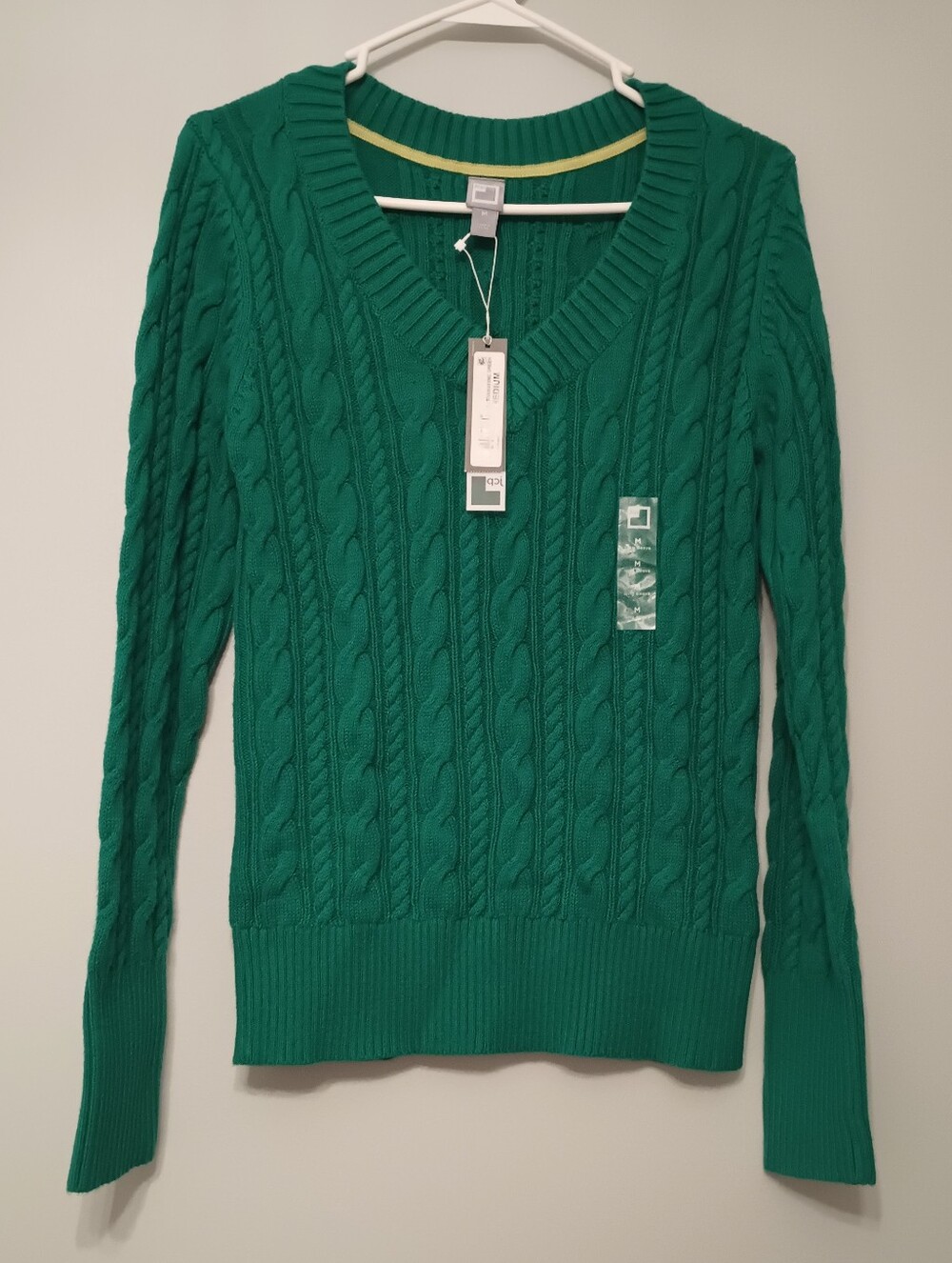 jcpenney Green Cable-Knit V-Neck Sweater M